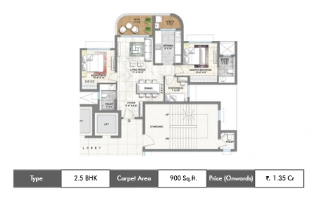 2.5 BHK-900 SqFt