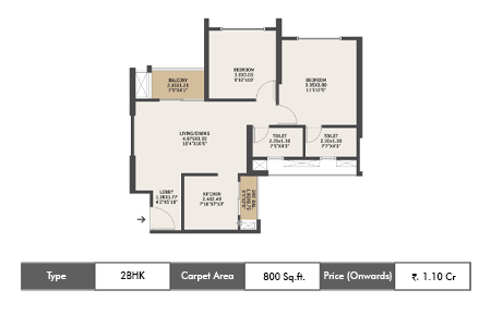 2 BHK-800 SqFt