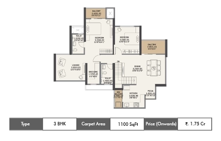 3 BHK-1100 SqFt